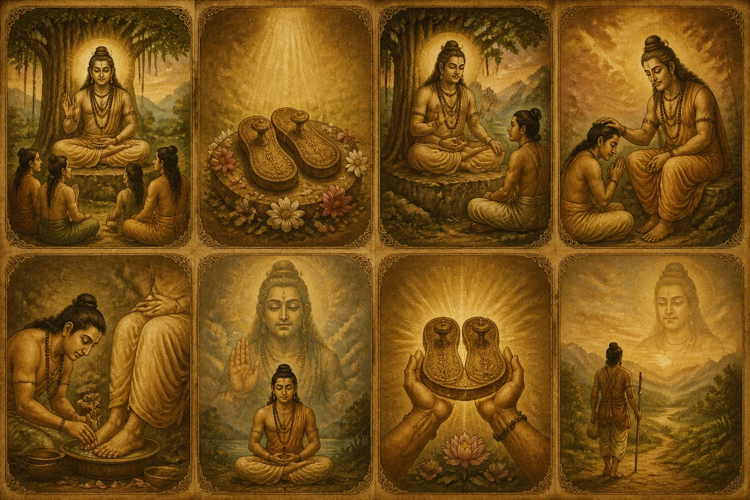 Illustration for Gurvashtakam on warm parchment