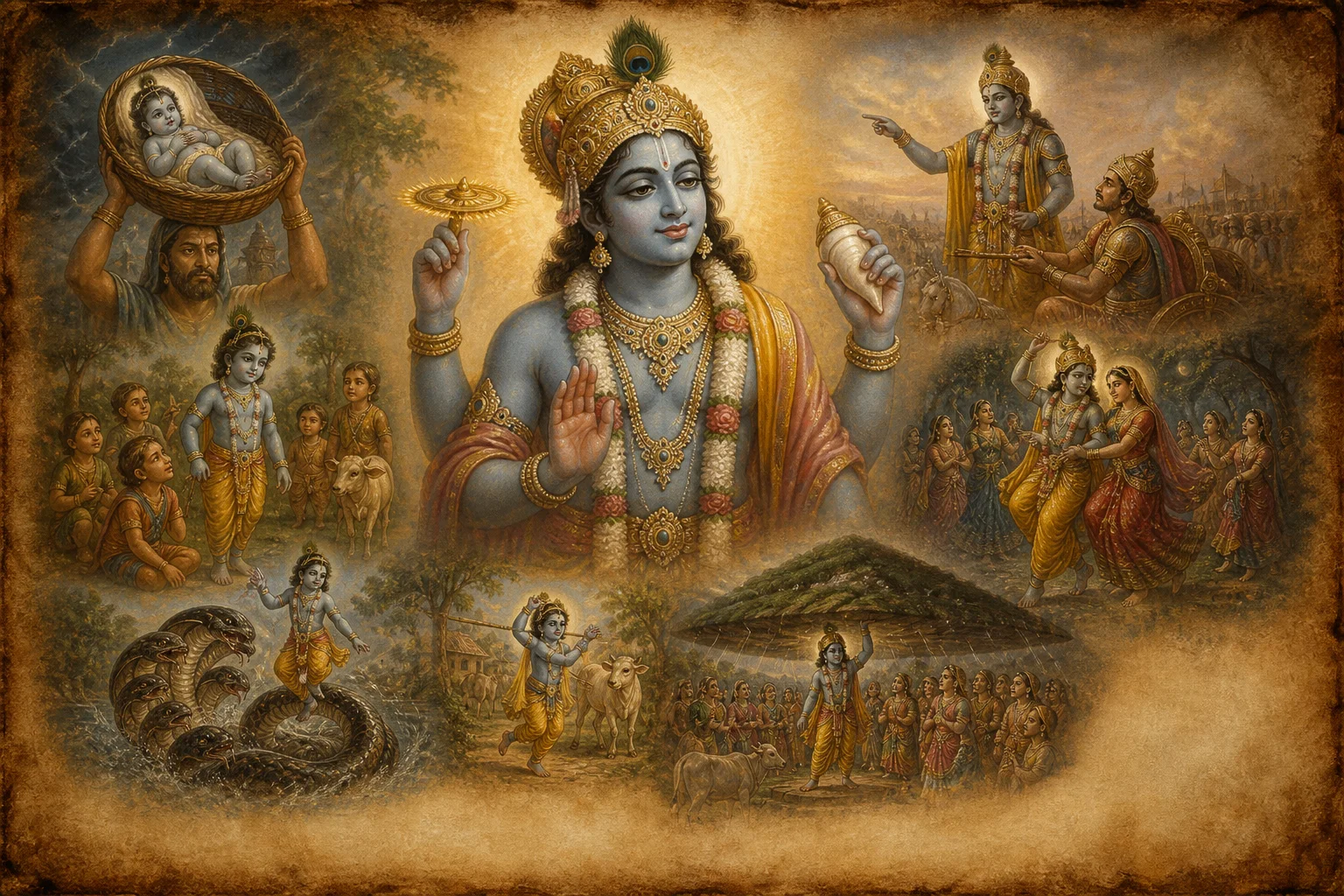 Illustration for Krishnashtakam on warm parchment