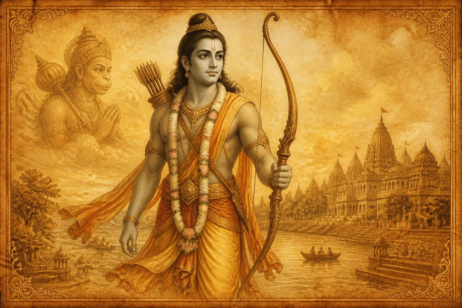 Illustration for Rama Bhujanga Prayata Stotram on warm parchment