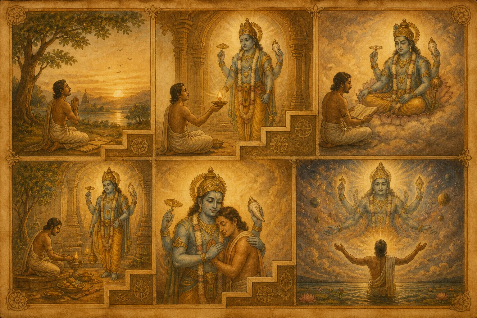 Illustration for Shatpadi Stotram on warm parchment