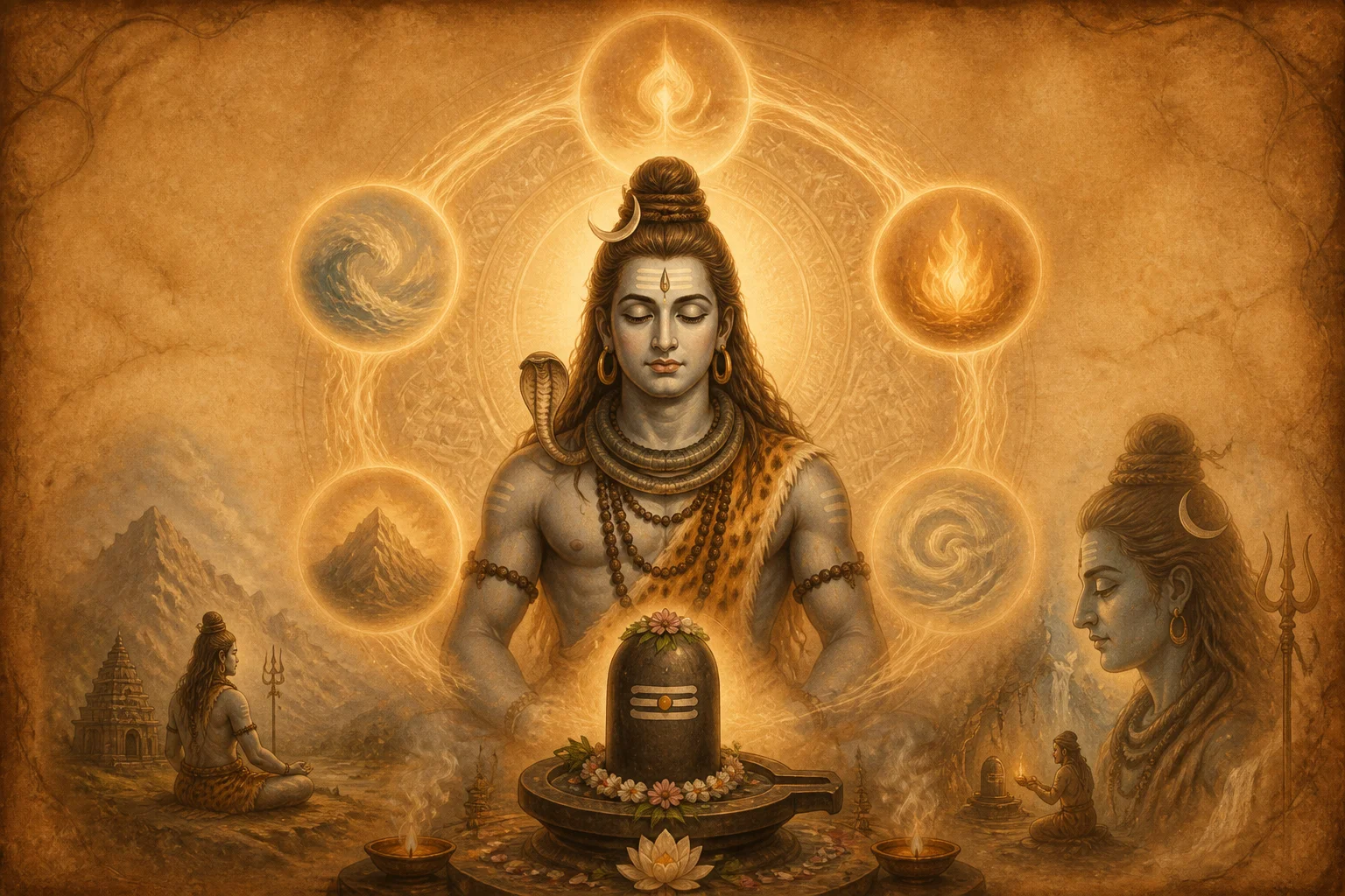 Illustration for Shiva Panchakshara Stotram on warm parchment